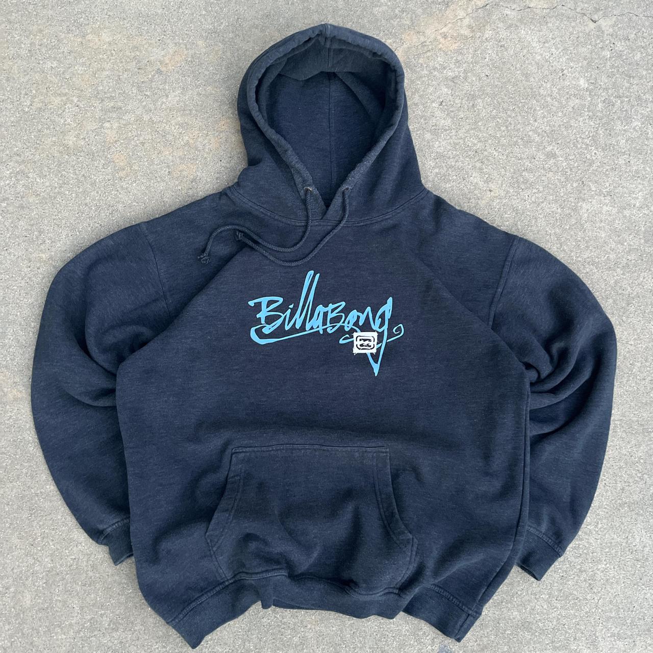 y2k billabong cursive spellout logo hoodie -size L... - Depop