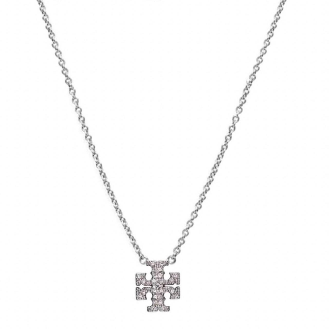 Tory burch silver store logo necklace