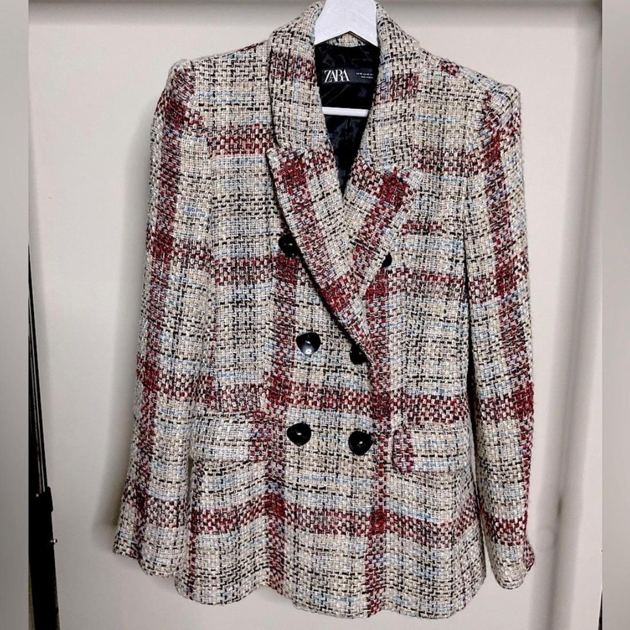 Zara Plaid Textured Blazer — XS • excellent Depop