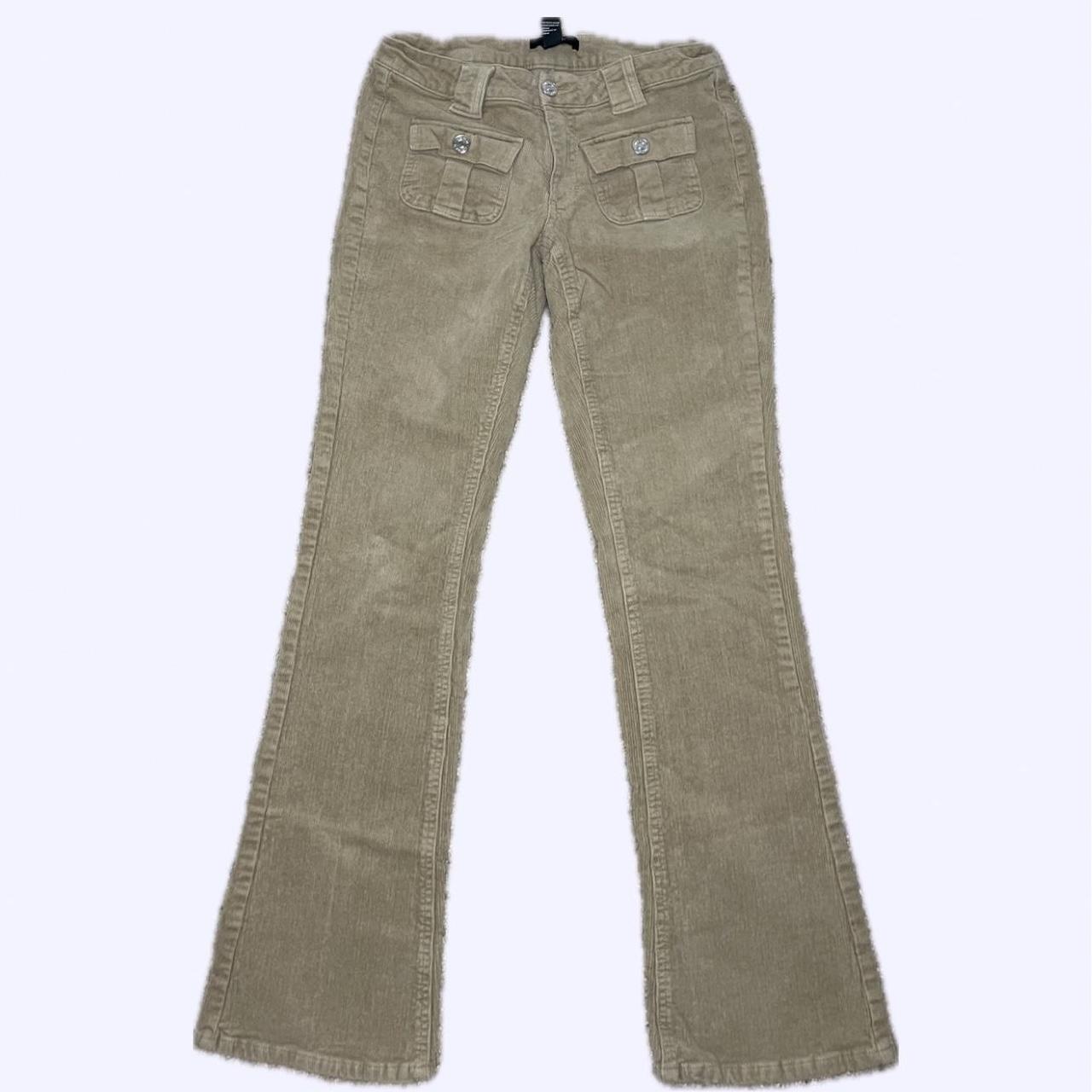 Khaki low rise flare corduroy pants with