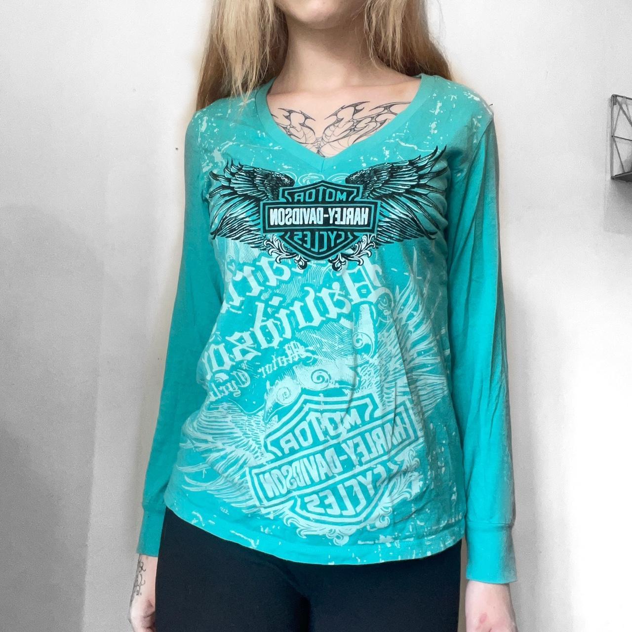 Harley Davidson Long Sleeve Blueturquoise Depop 