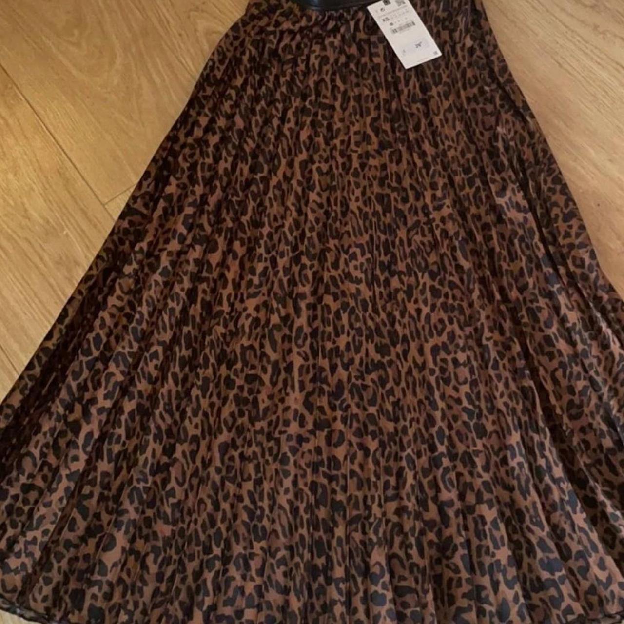 Zara Brown Leopard Print Pleated Midi Skirt Kate Depop 4438