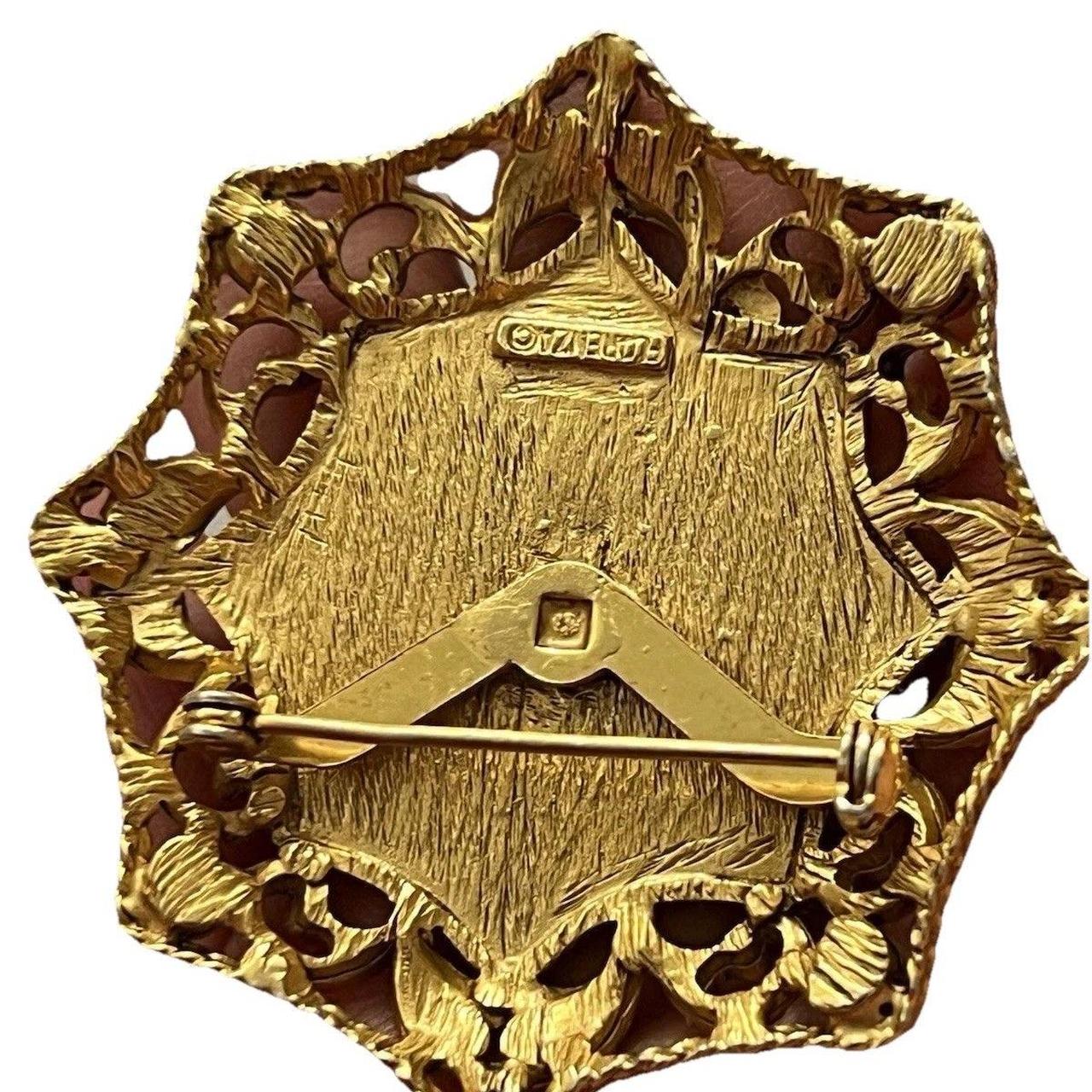 Women's Brooch - Gold/Red – Beautiful vintage Flo… - image 4