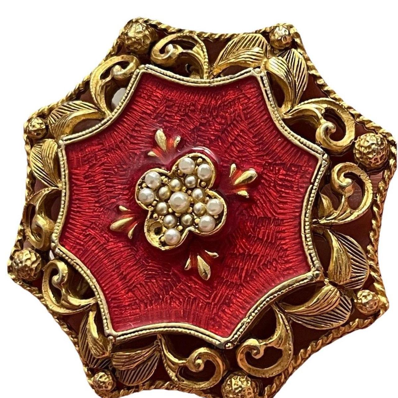 Women's Brooch - Gold/Red – Beautiful vintage Flo… - image 1