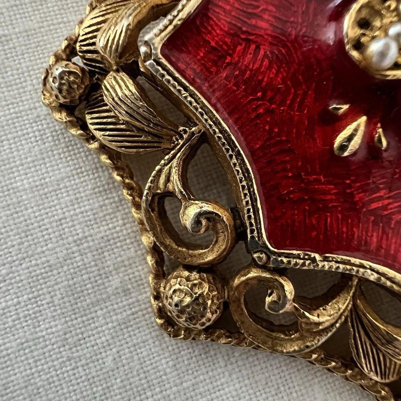 Women's Brooch - Gold/Red – Beautiful vintage Flo… - image 7