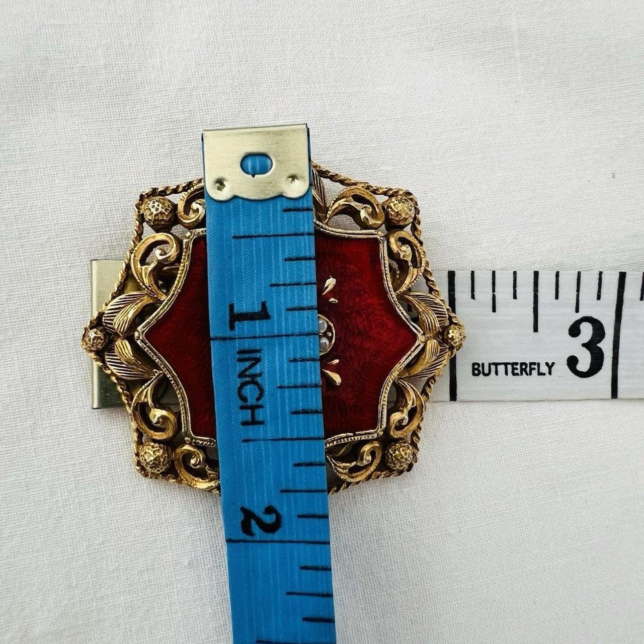 Women's Brooch - Gold/Red – Beautiful vintage Flo… - image 6