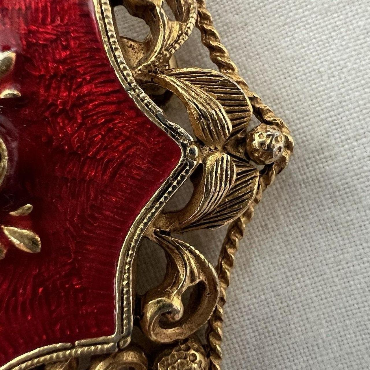 Women's Brooch - Gold/Red – Beautiful vintage Flo… - image 8