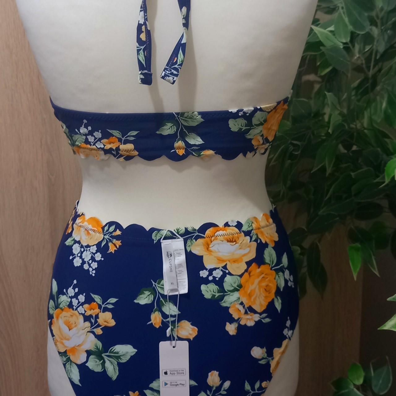 CUPSHENAVY FLORAL SCALLOP HALTER BRA & HIGH WAIST... Depop