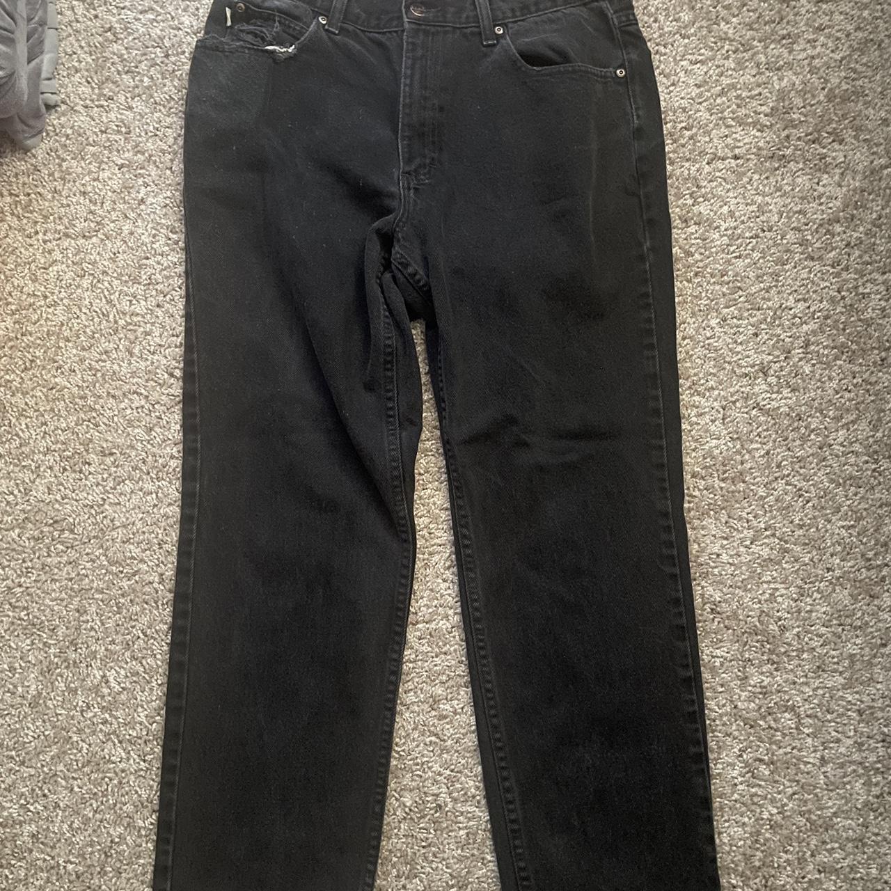 baggy LLBean black jeans size 33W30L some rips on... - Depop