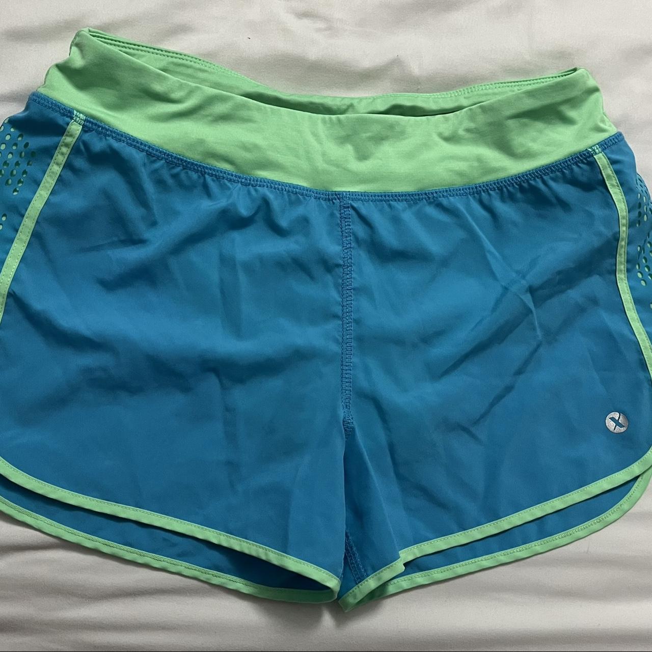 neon blue and green shorts with liners - good for... - Depop