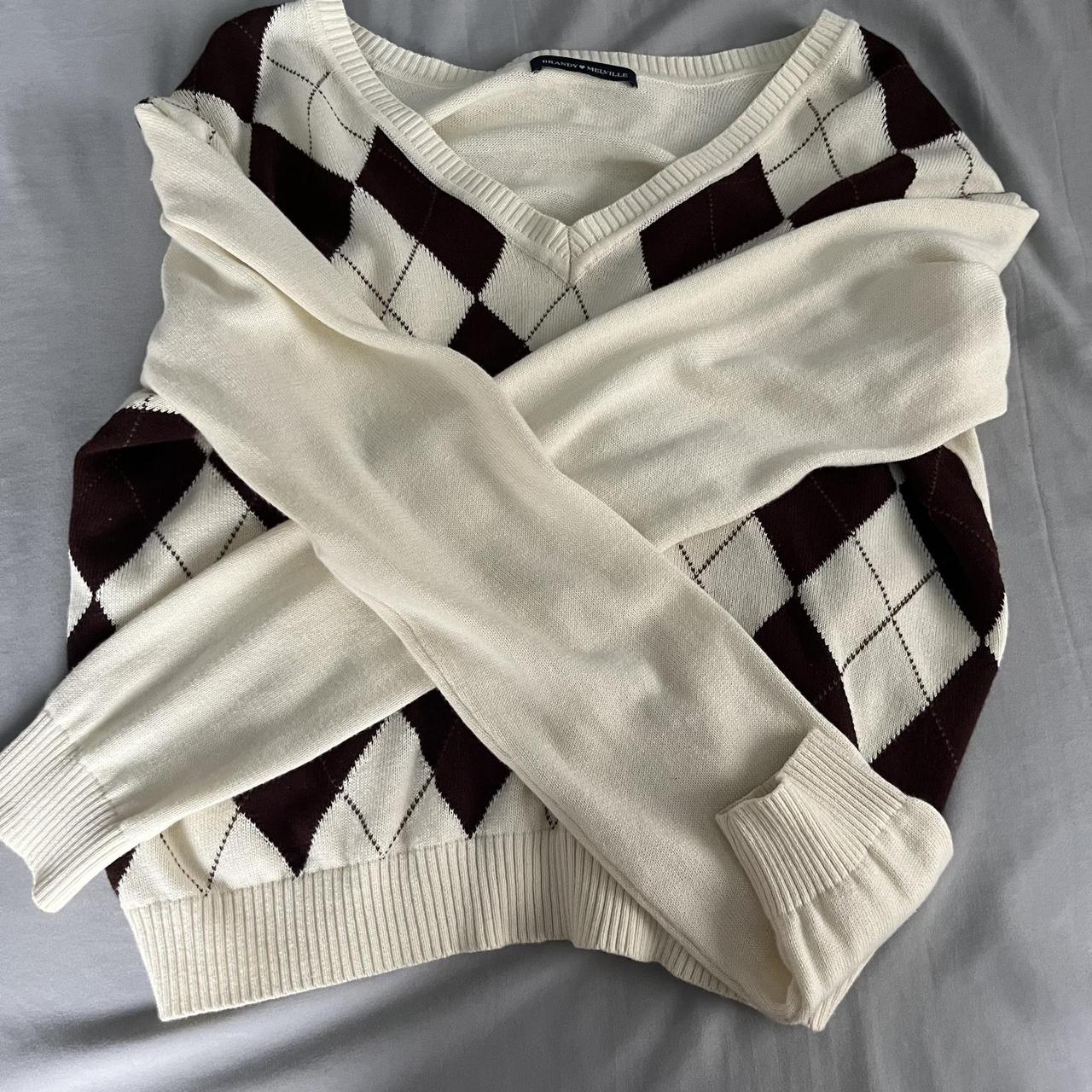Brandy Melville Women's Cream and Brown Jumper Depop