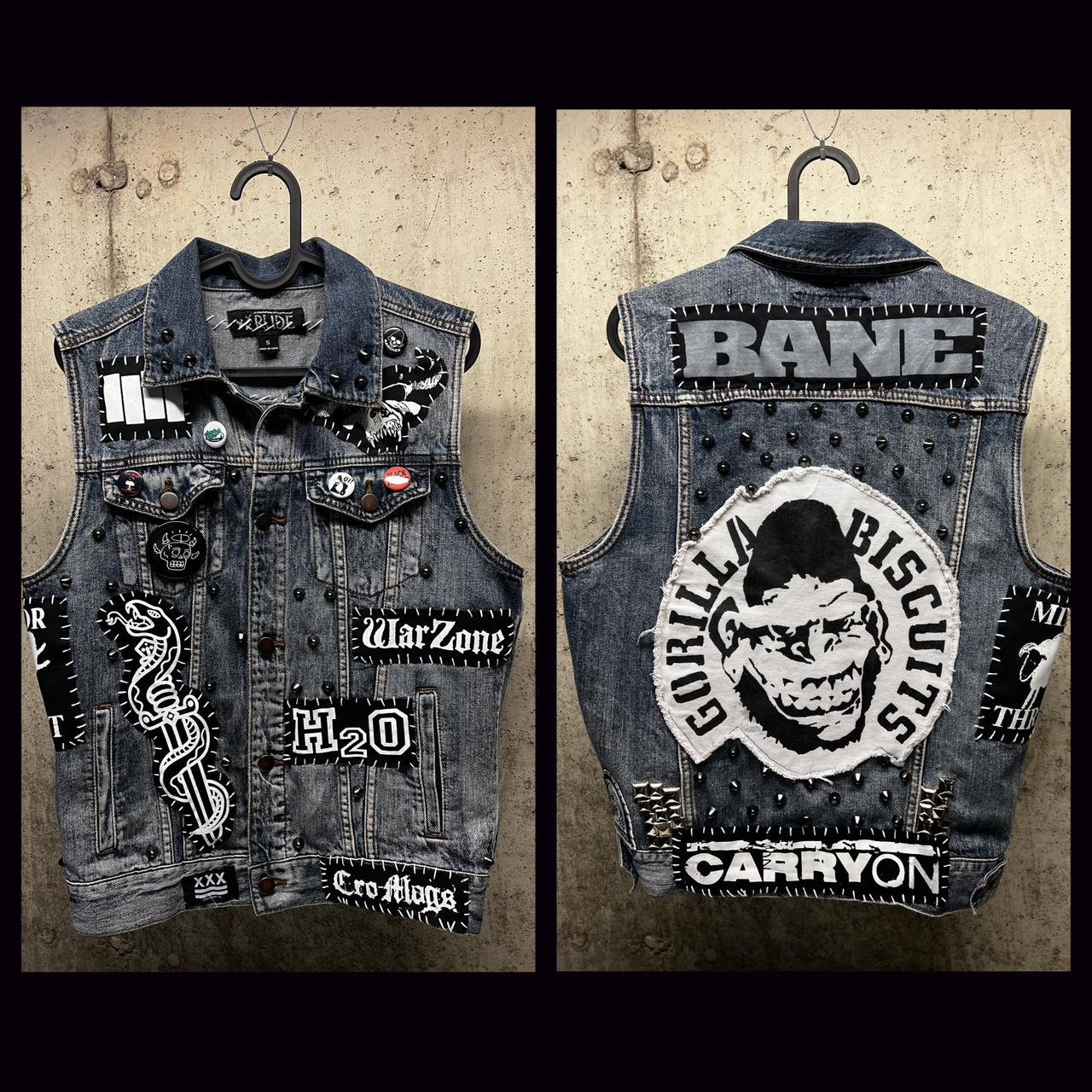 New custom hardcore punk battle vest. Studded biker... - Depop