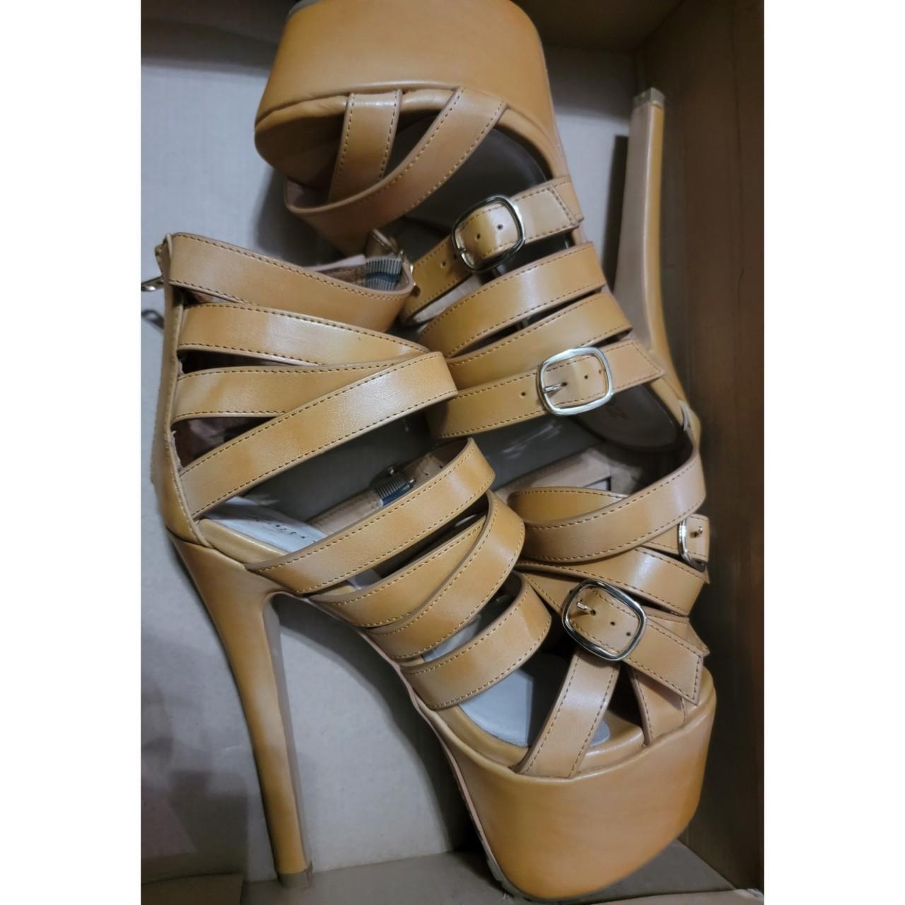 Tan on sale caged heels