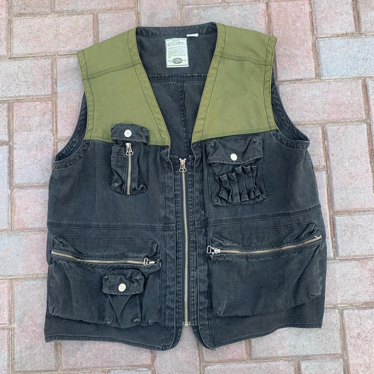 Bugle Boy Men's Green and Black Gilet Depop
