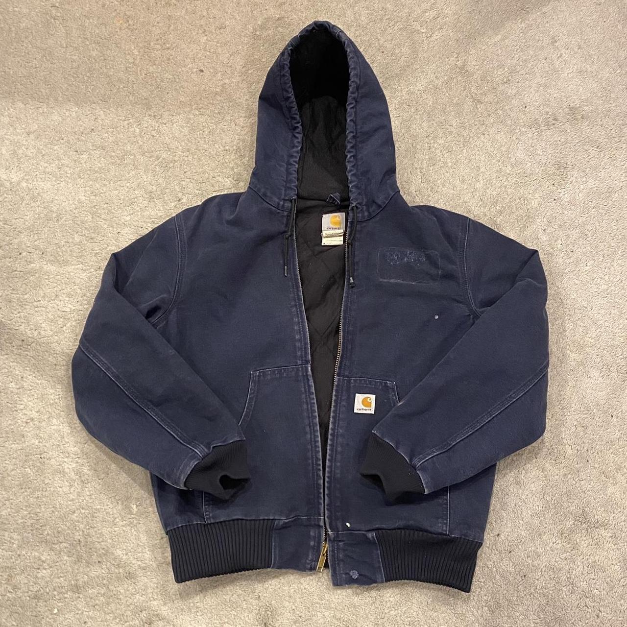 Vintage navy carhartt jacket, Size S, nice oversized... - Depop