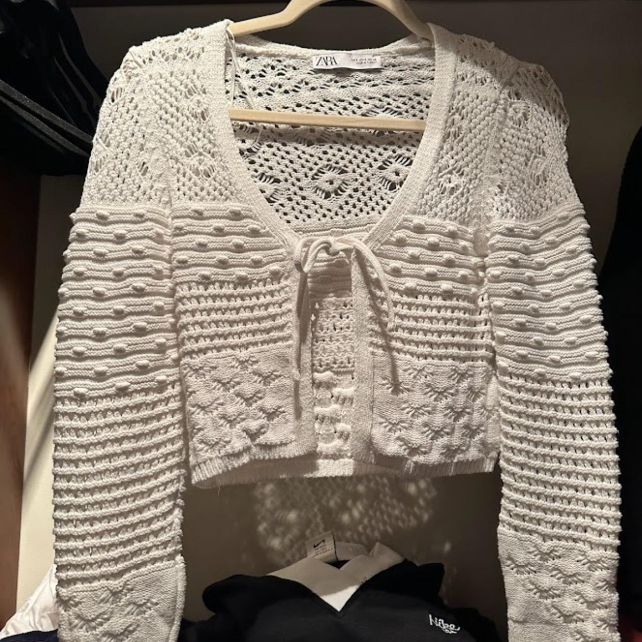 Zara white crochet knit cardigan sweater In perfect... Depop
