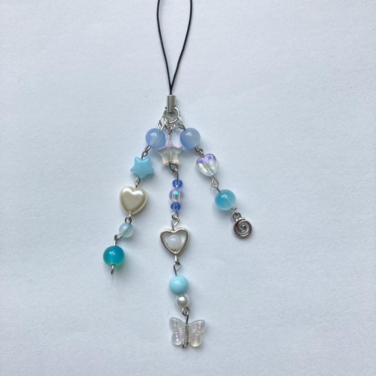 Cute blue beaded phone charm ⋆ ˚｡⋆୨୧˚ Handmade... - Depop