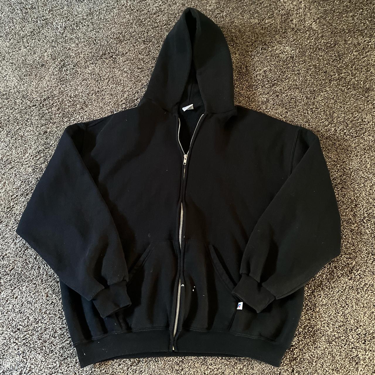 Vtg Y2K Russell Athletic Zip Up Hoodie XL black... - Depop