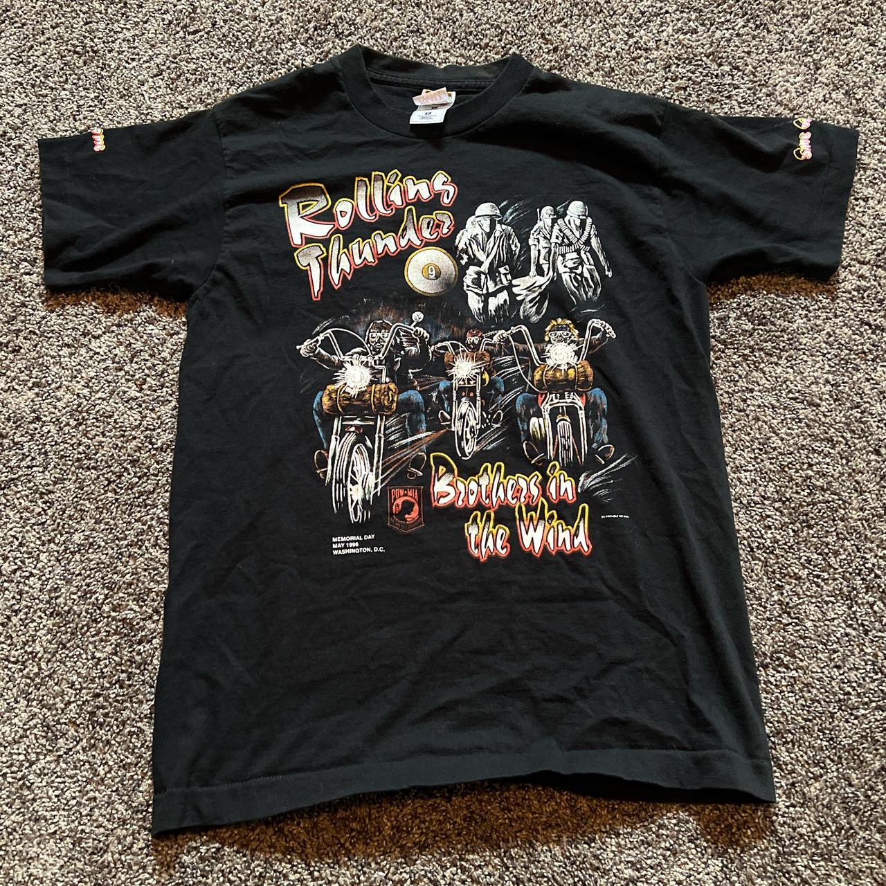 90s Rolling Thunder Biker shirt men's medium Black... - Depop