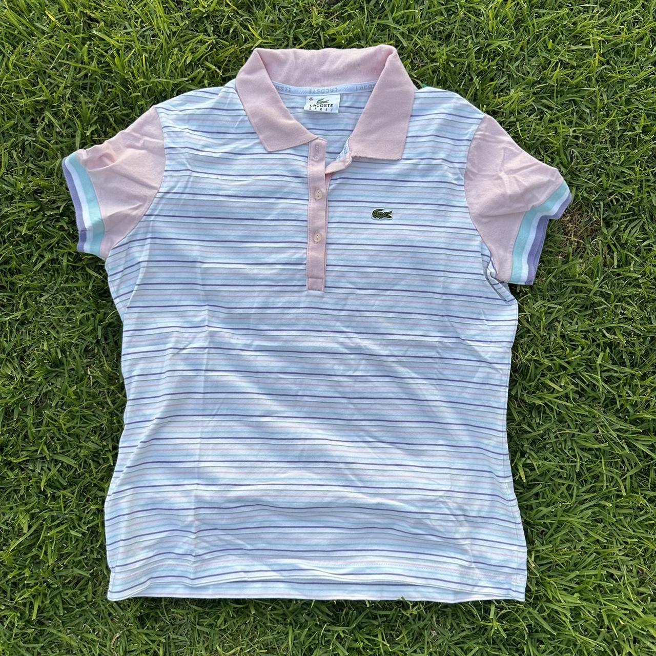 Lacoste Women's Pink and White Poloshirts Depop