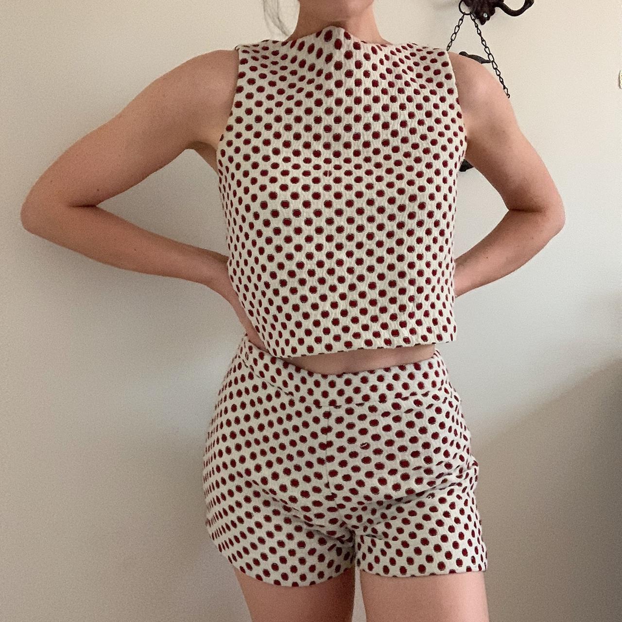 polka dot two piece set in cream off white and red