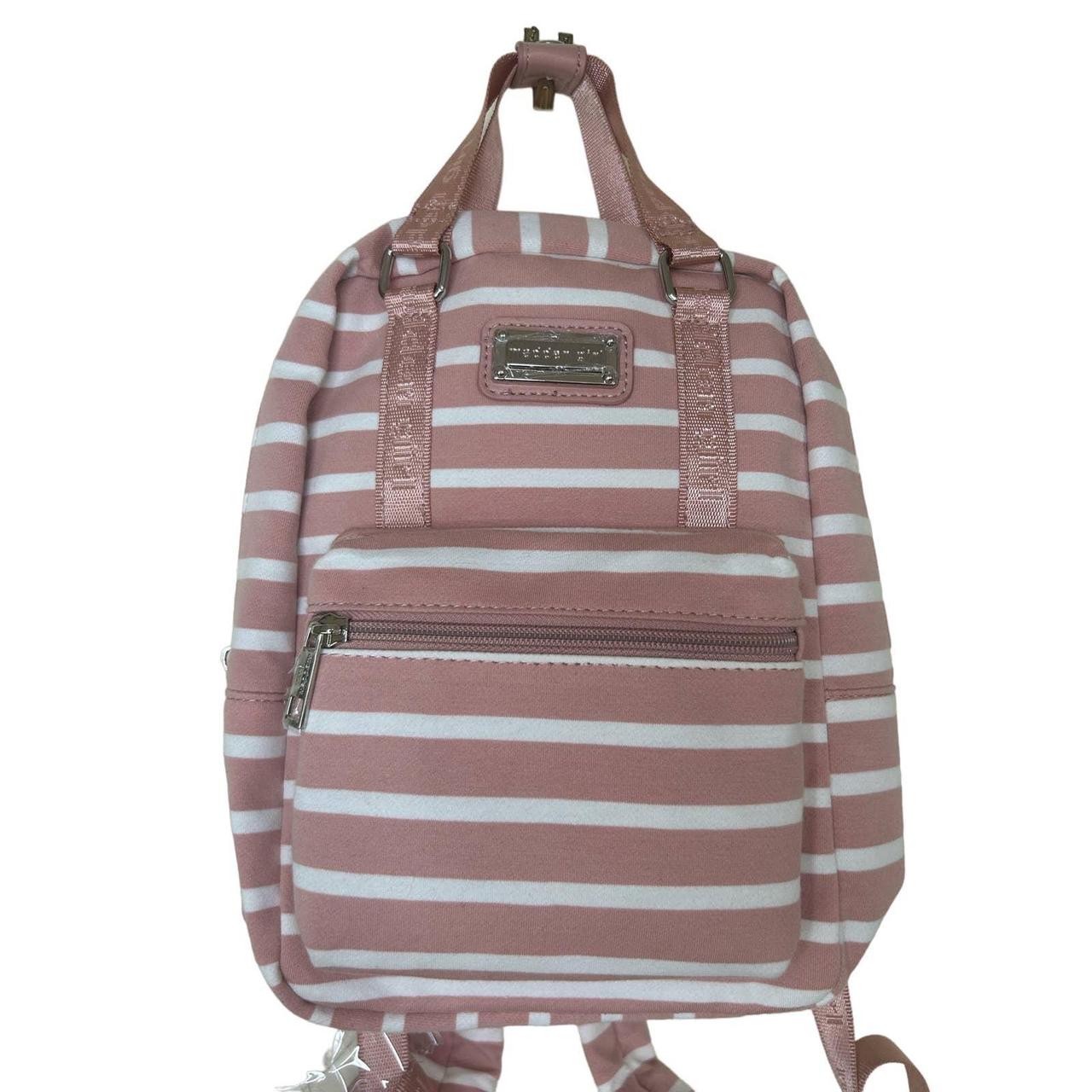 Steve Madden Pink and White Striped Mini Backpack Depop