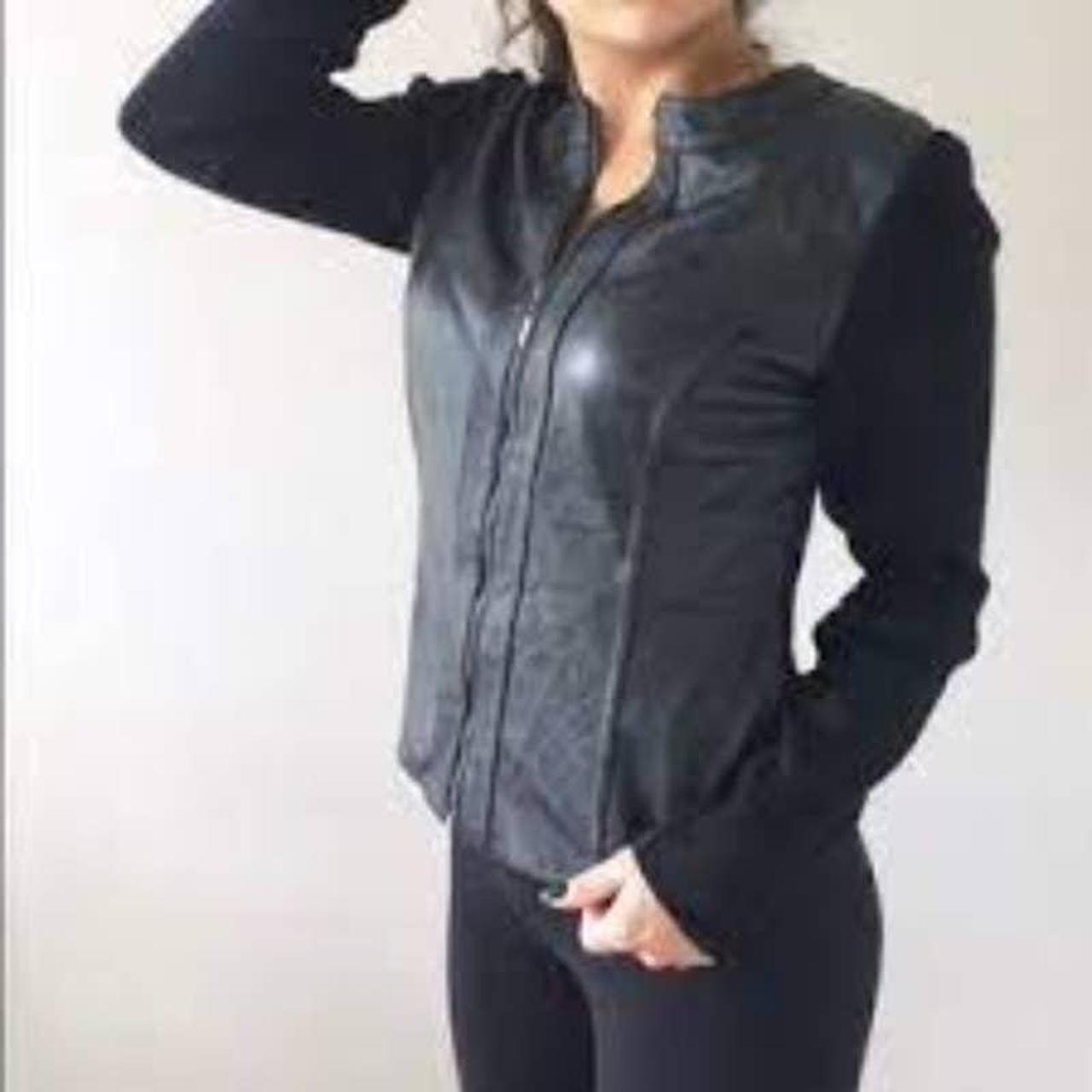 Leather jacket with hot sale knit sleeves