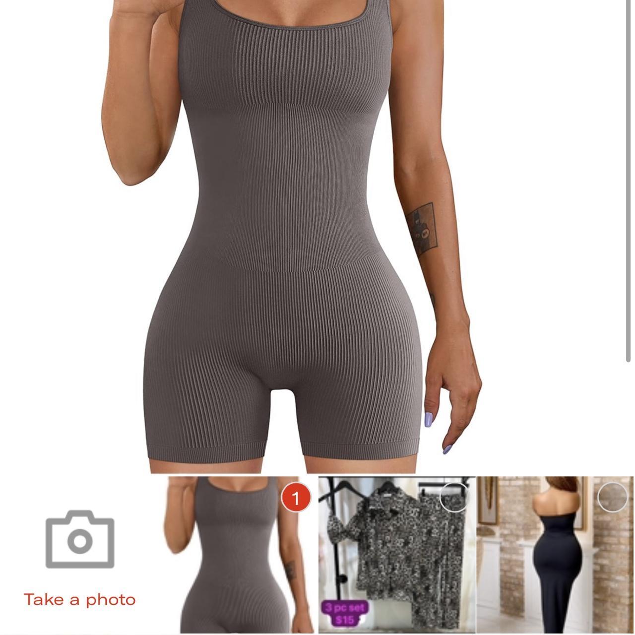  Women Yoga Rompers Workout Ribbed Square Neck