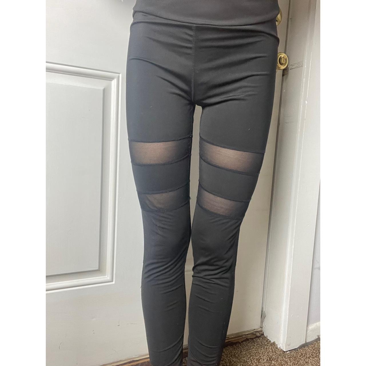 mesh cutout black leggings - Depop