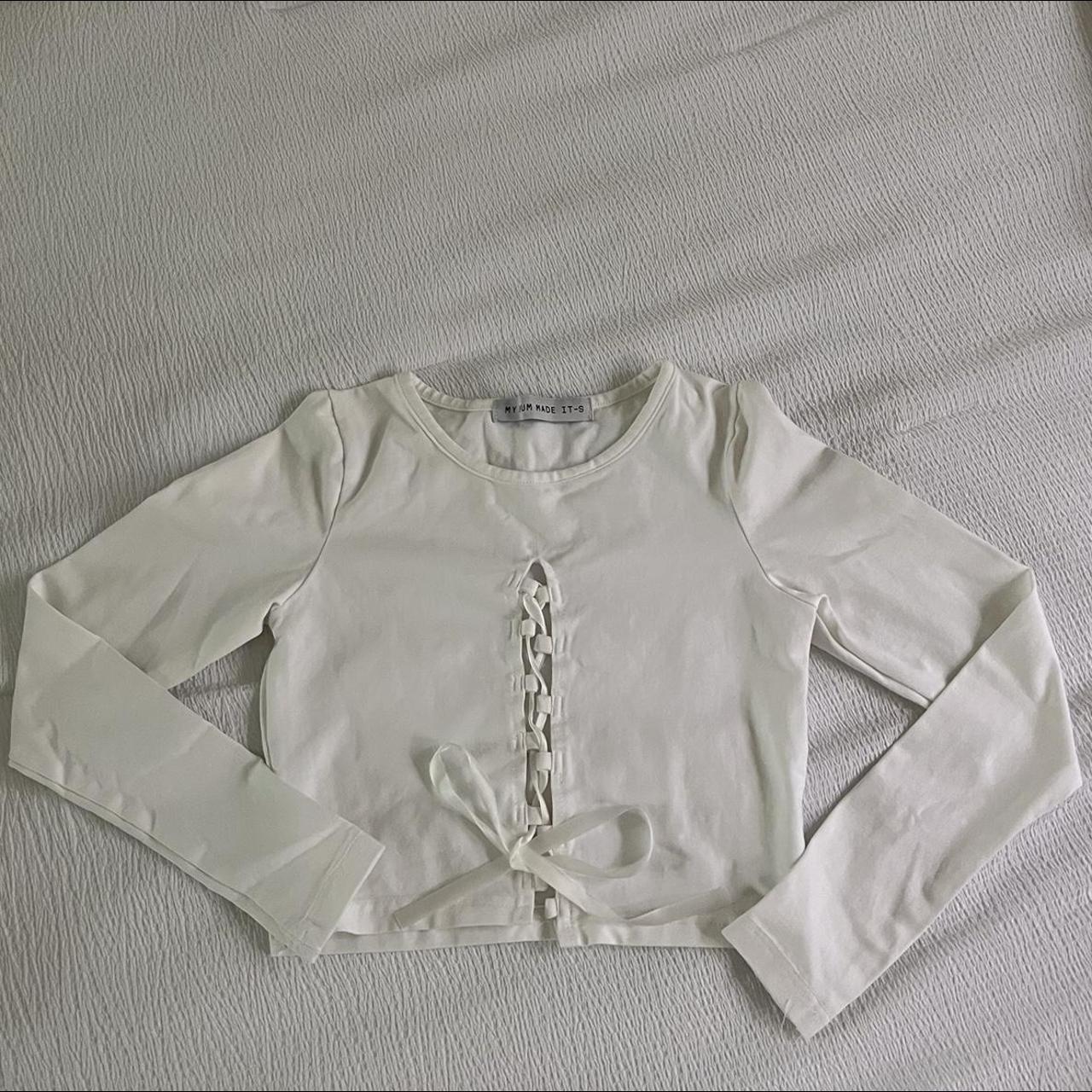 My Mum Made It Lace Up Top - White (only accepting... - Depop