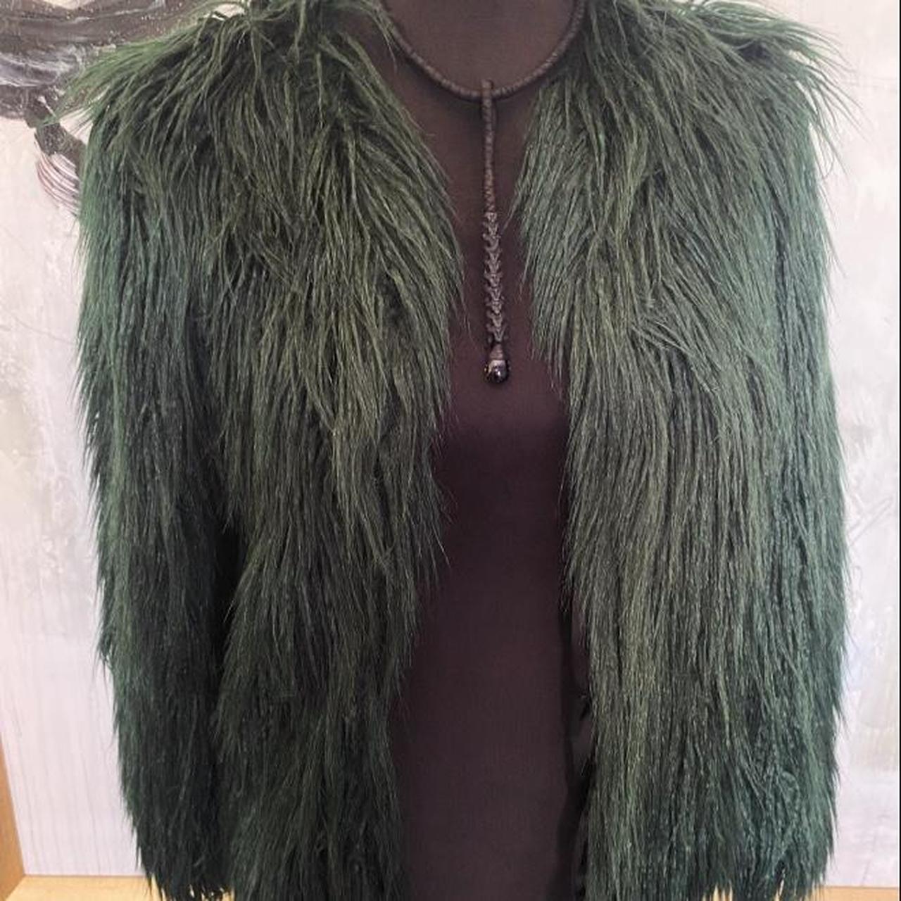 ZARA Green faux fur coat with a vintage vibe vibes. Depop