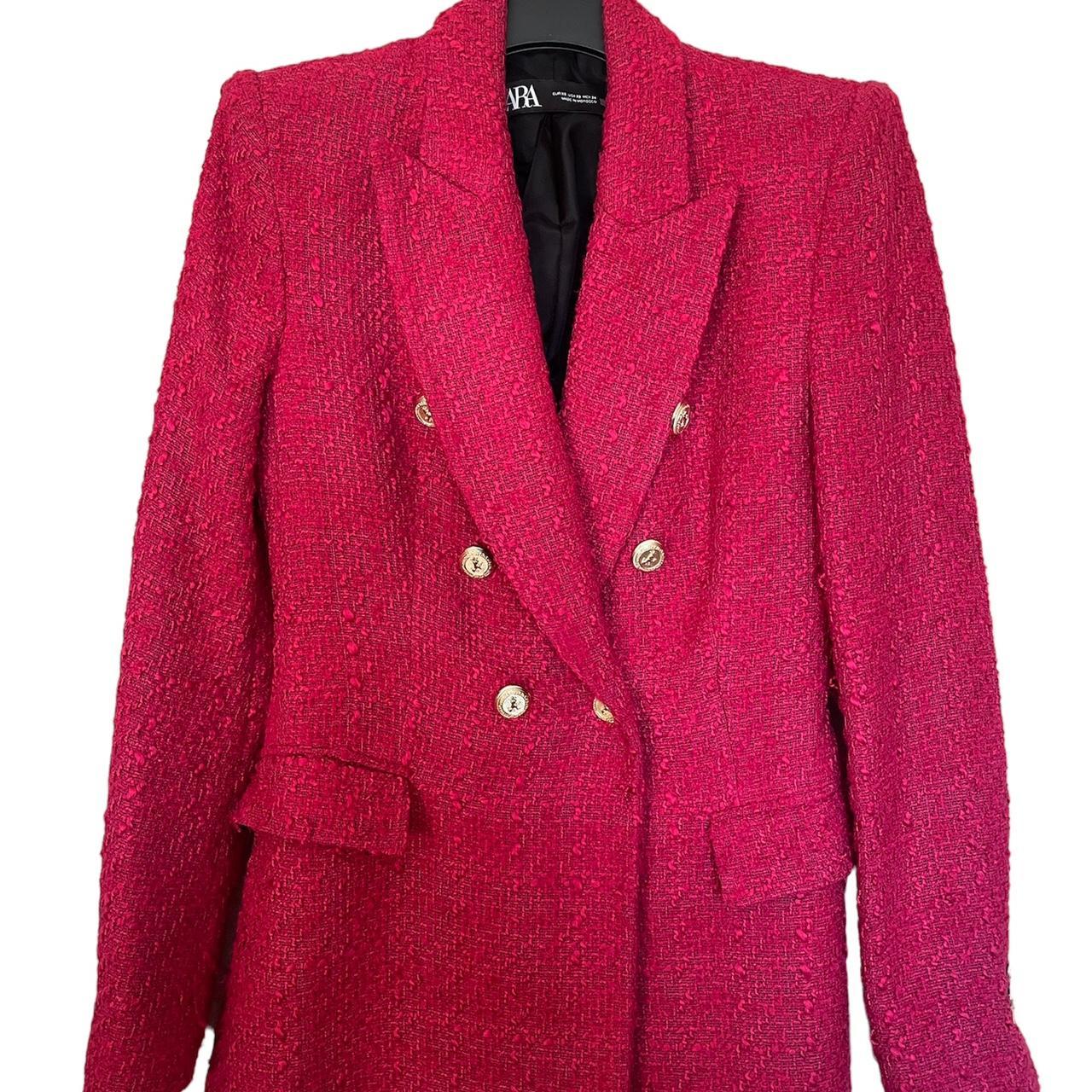 Zara fitted pink bouclé double breasted Depop