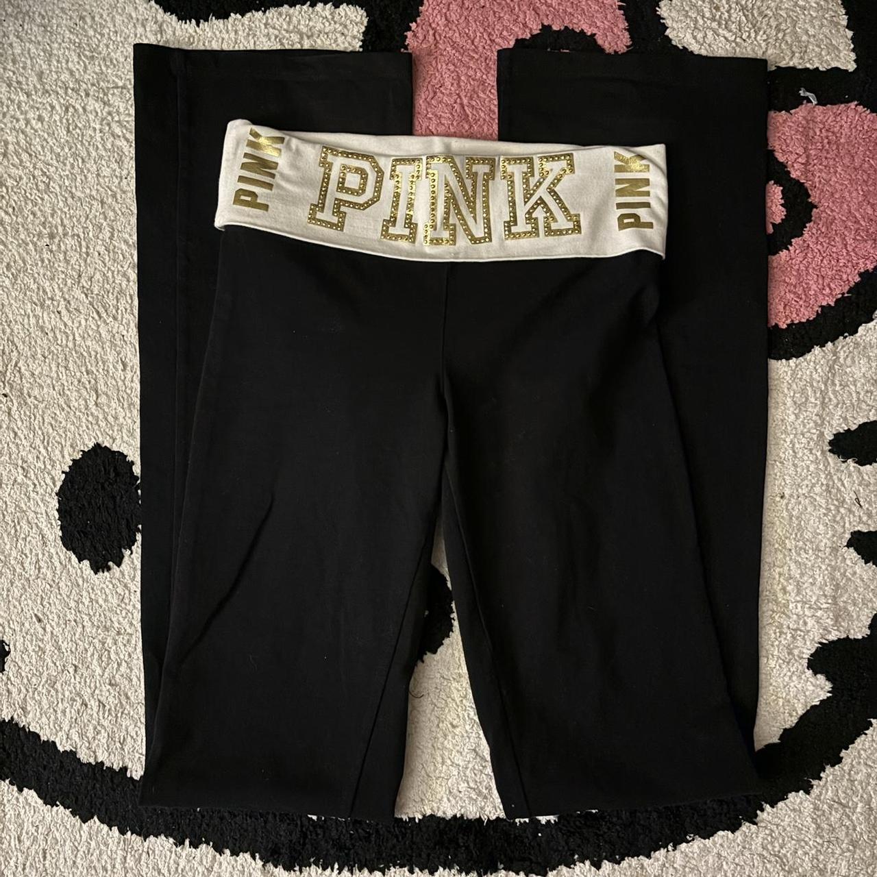 victorias secret pink cotton foldover flare leggings - Depop