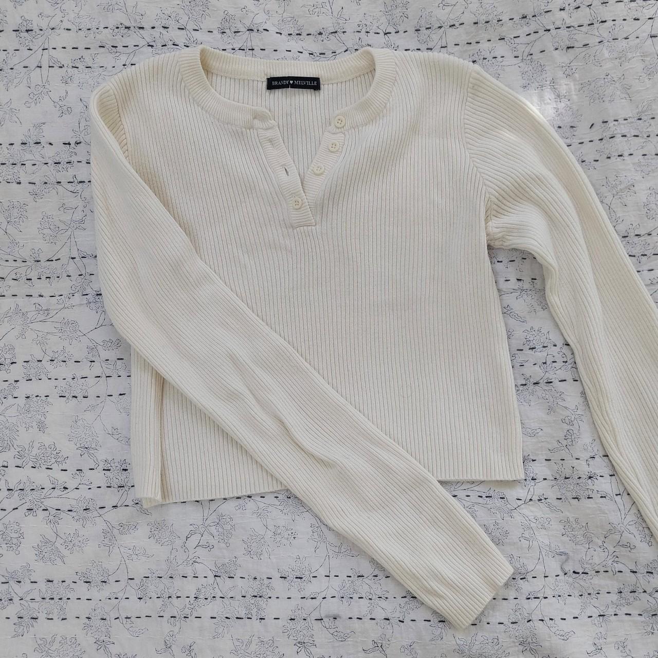 Brandy melville white henley thick ribbed cropped... Depop