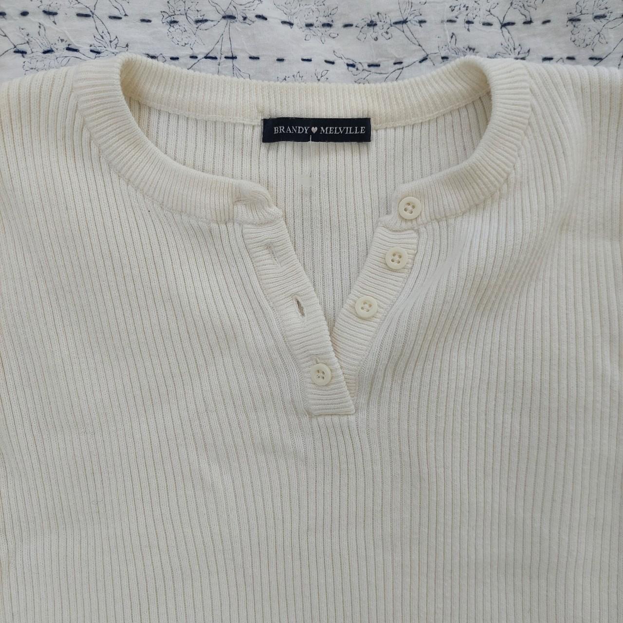Brandy melville white henley thick ribbed cropped... Depop