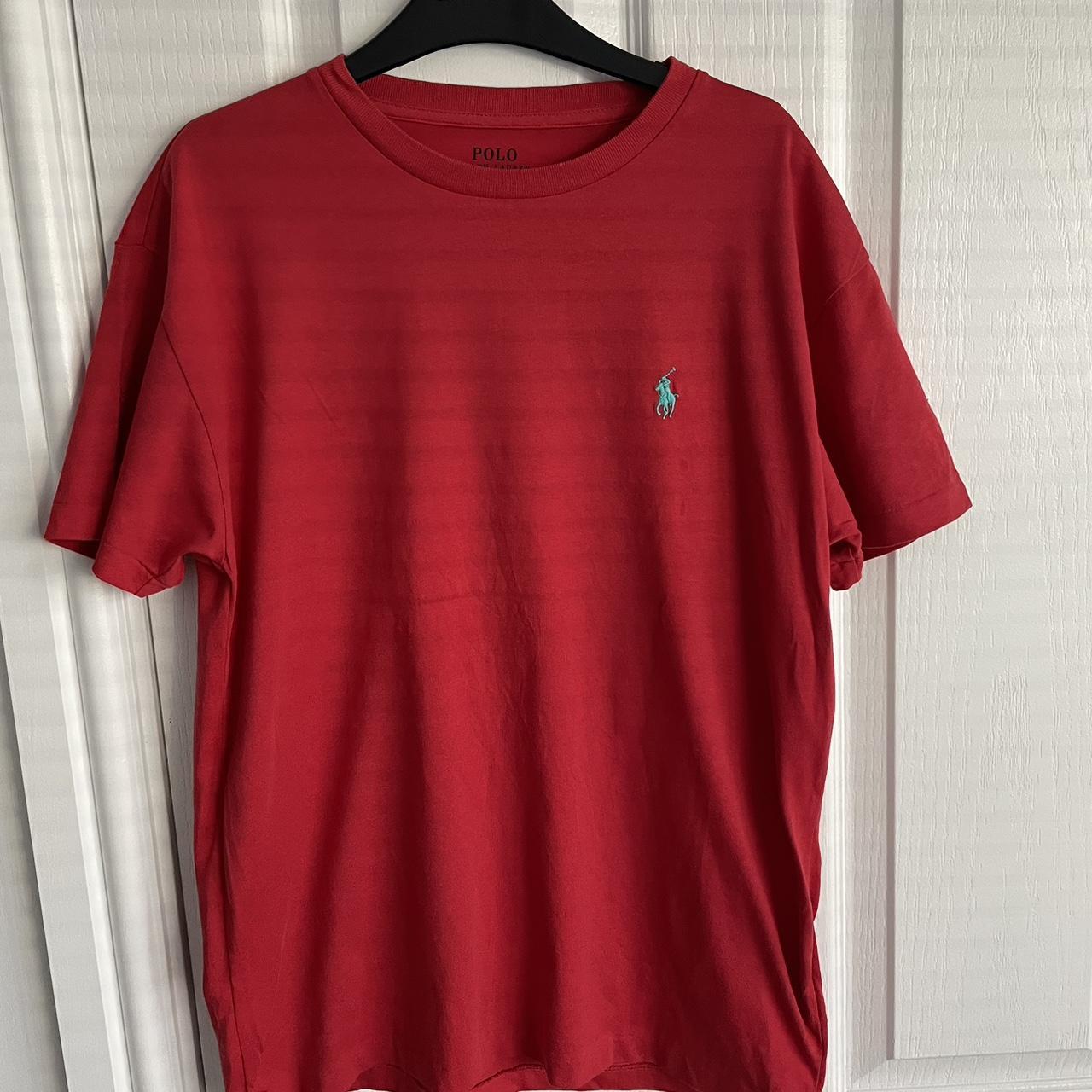 Red Larph Lauren T-shirt in a very good... - Depop