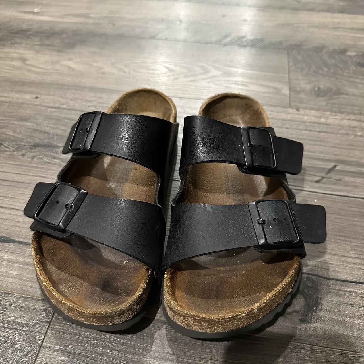 Size 37(6-6.5) Black Leather Birkenstock Arizona In - Depop