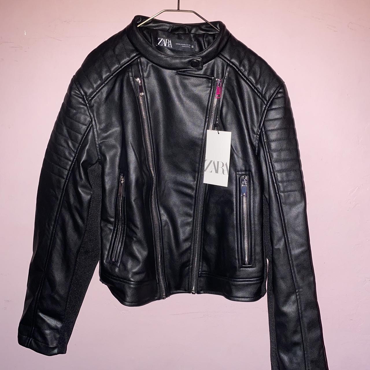 Black leather jacket from Zara. Size XXL in Women’s... - Depop