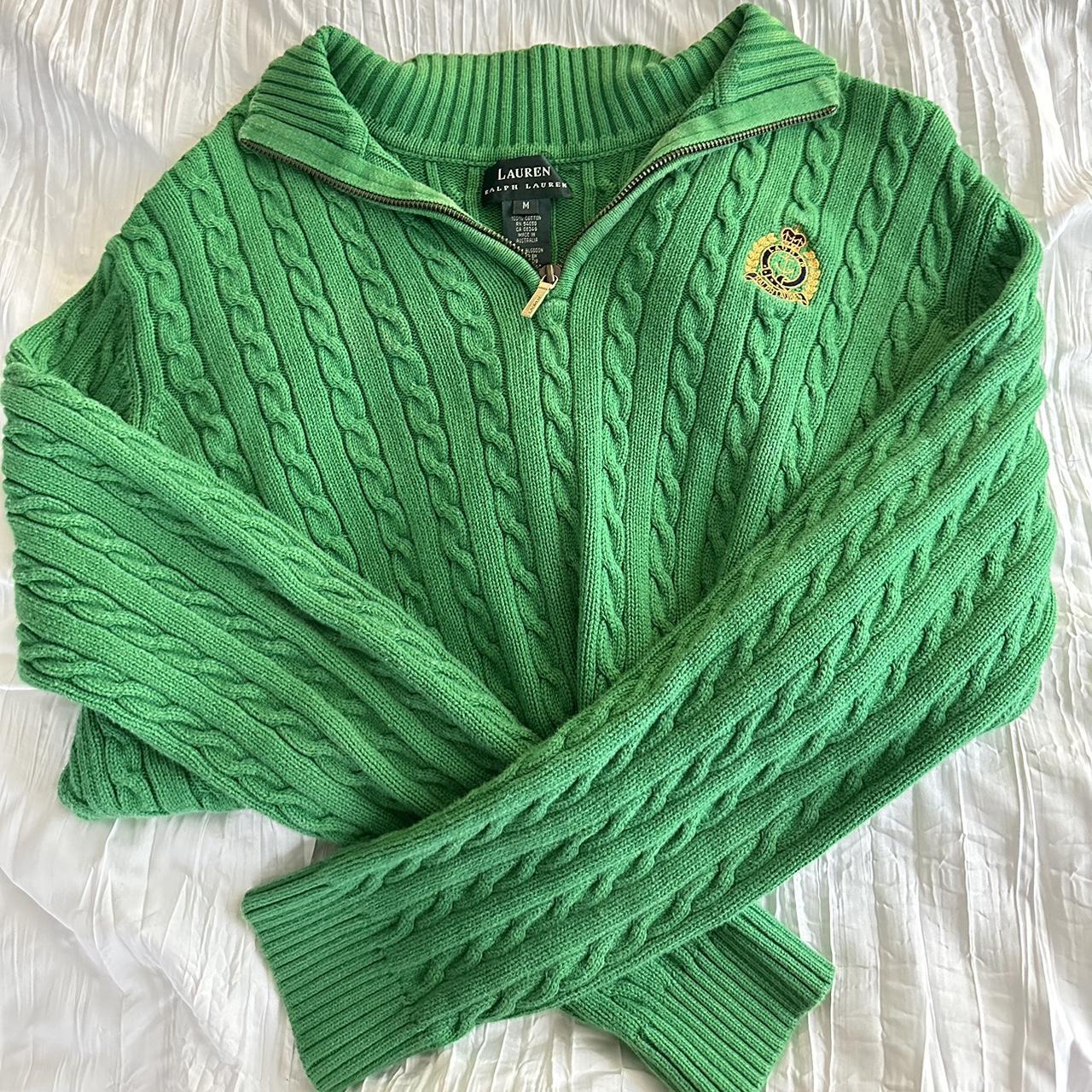 green ralph lauren quarter zip knit sweater in size... - Depop