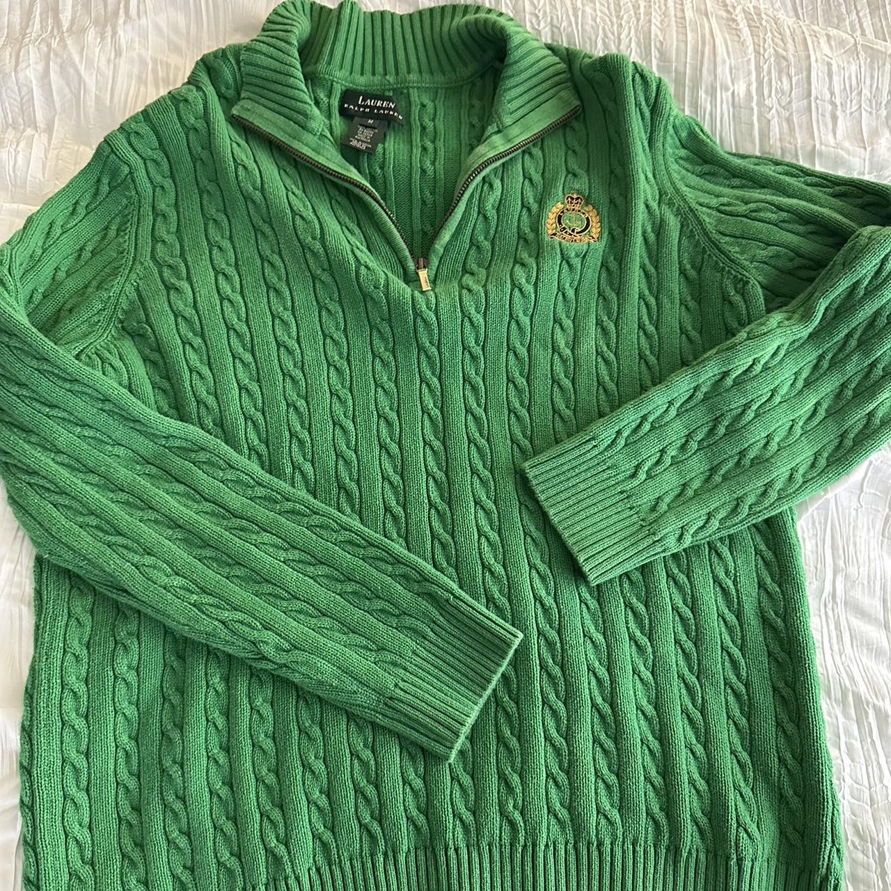 green ralph lauren quarter zip knit sweater in size... - Depop