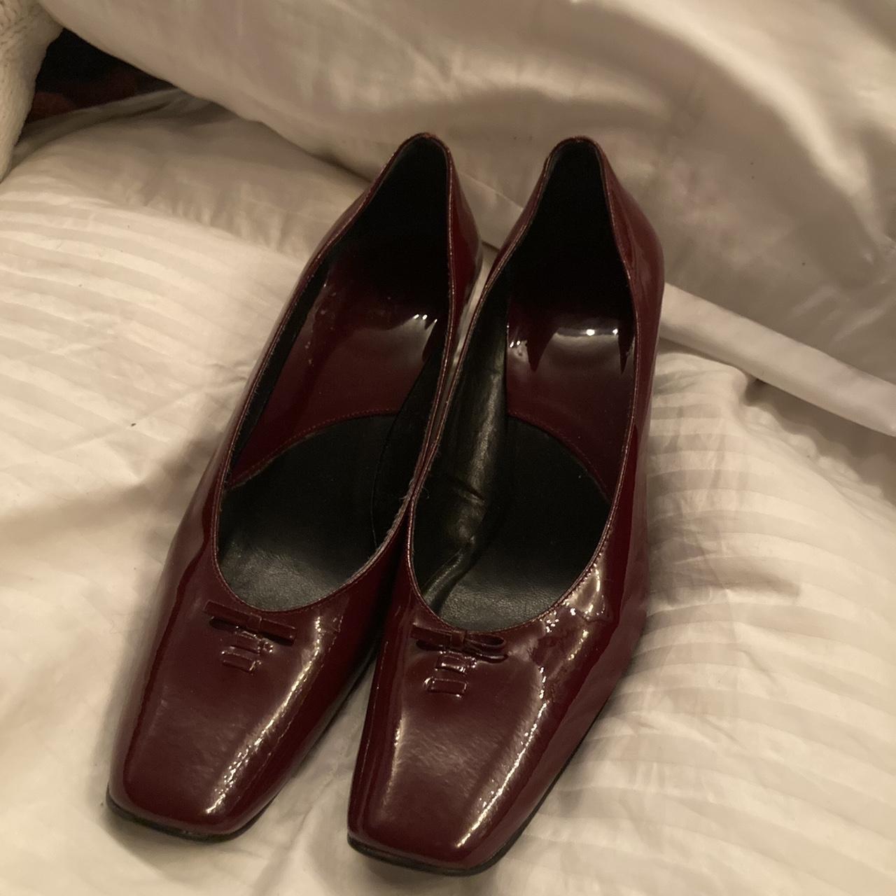 Vintage red/ crimson patent pumps with darling small... - Depop