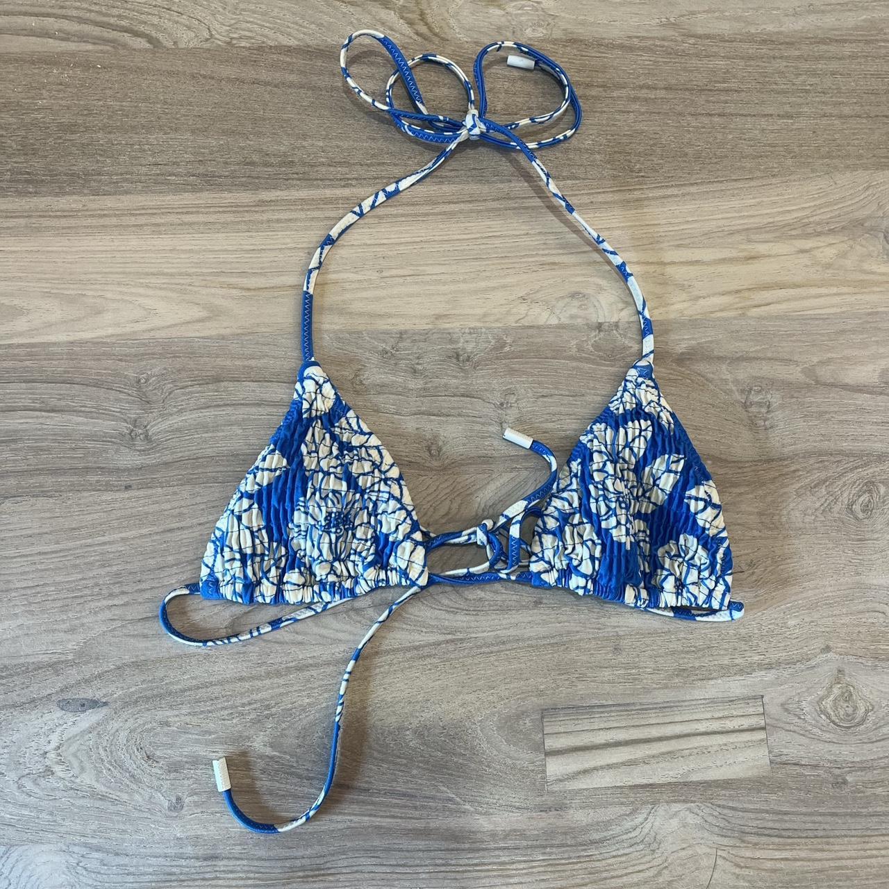 Triangl Women's Blue and White Swimsuitonepiece Depop