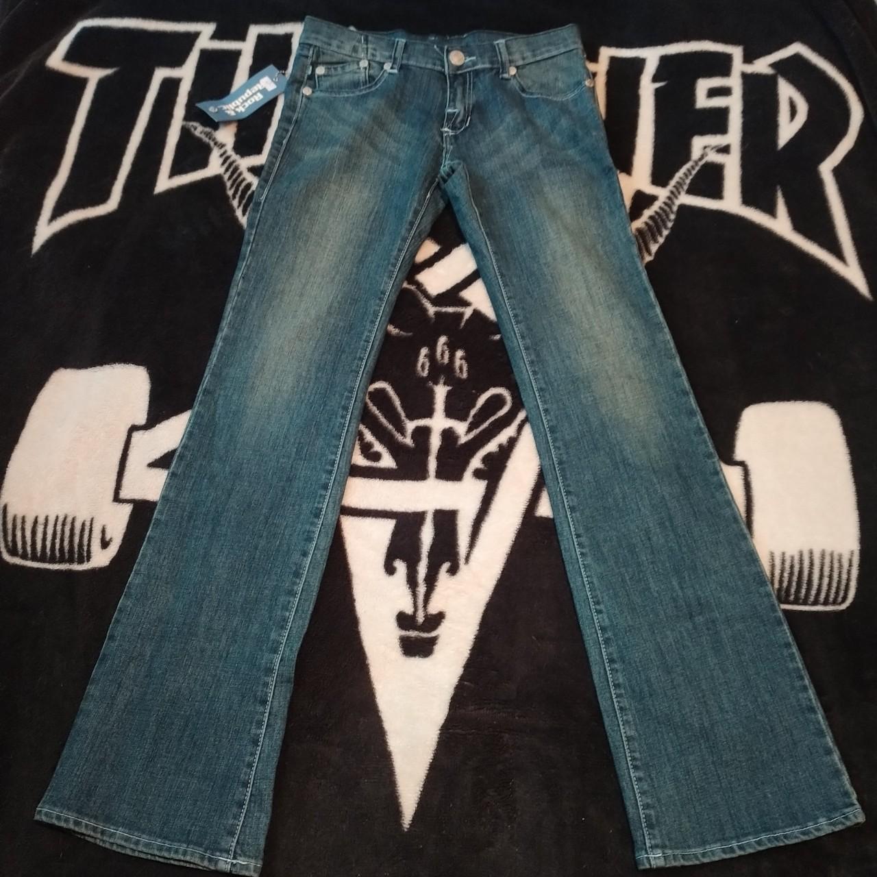 Rock and Republic Women's White and Blue Jeans | Depop