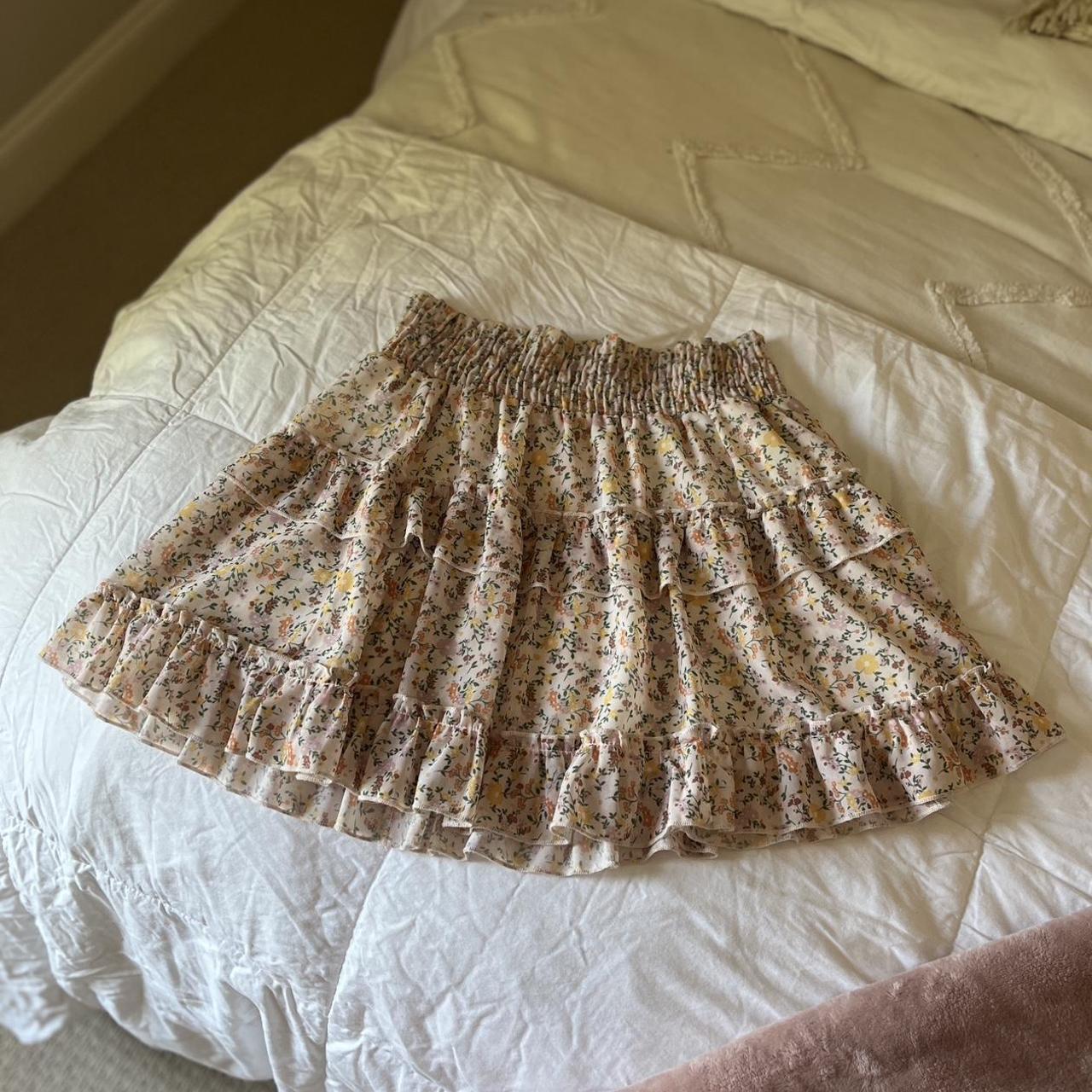 Altar'd State Women's Cream and Pink Skirt | Depop