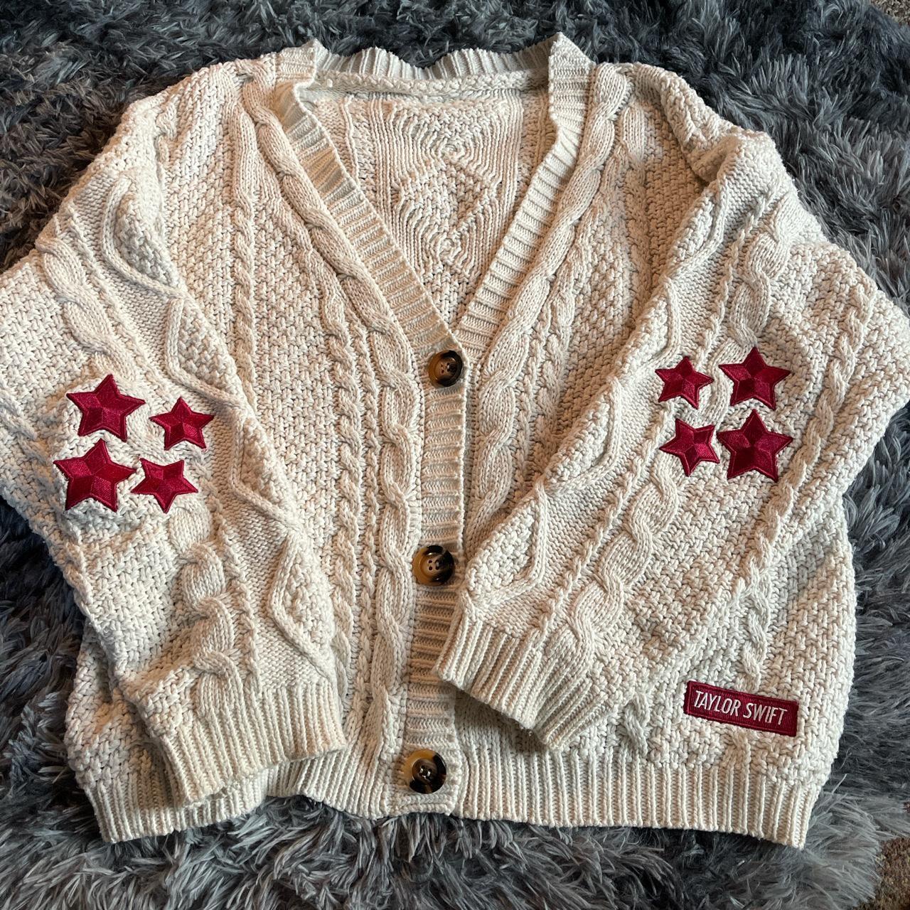 Women's Cream and Red Cardigan | Depop