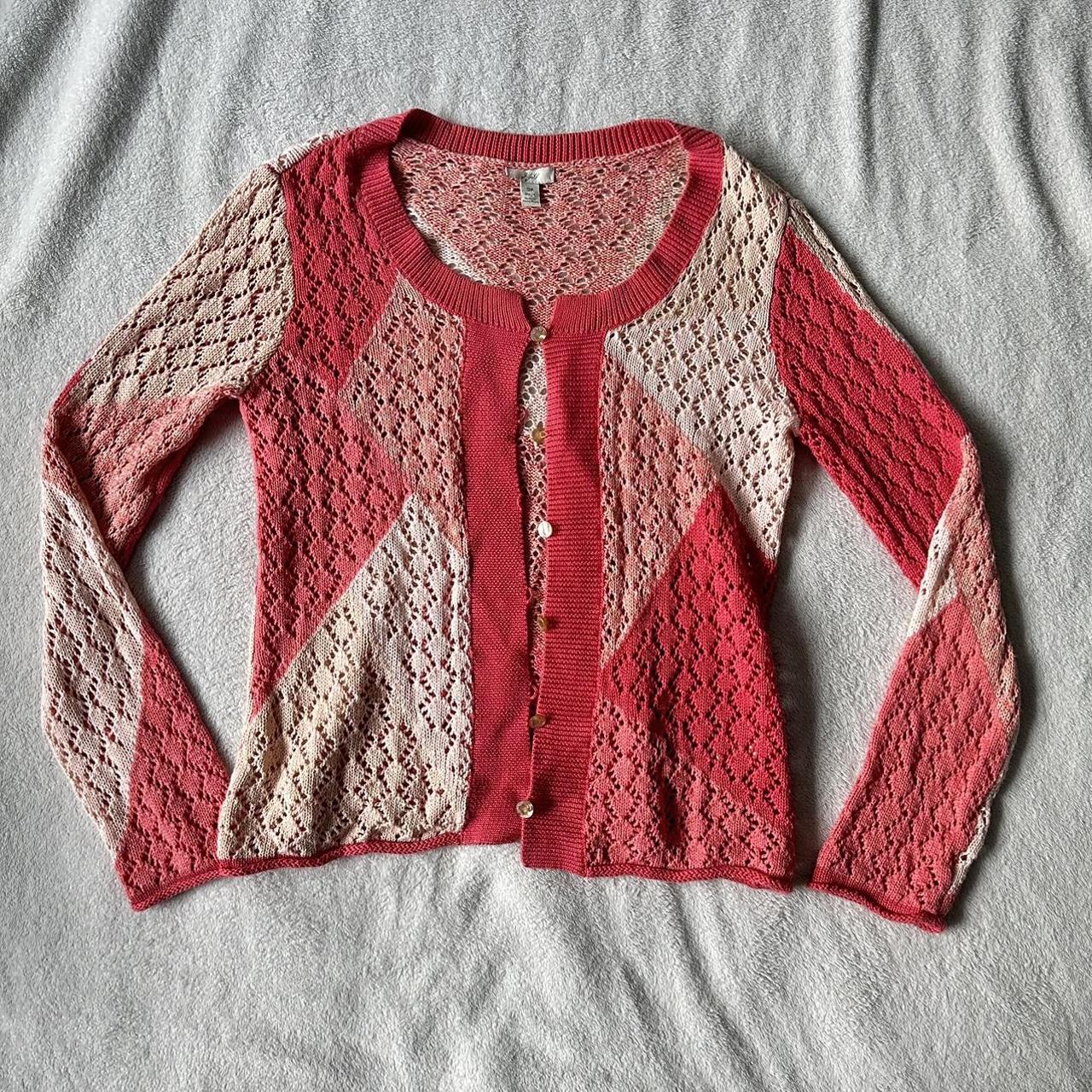 Knit button up cardigan with patch work details no... Depop