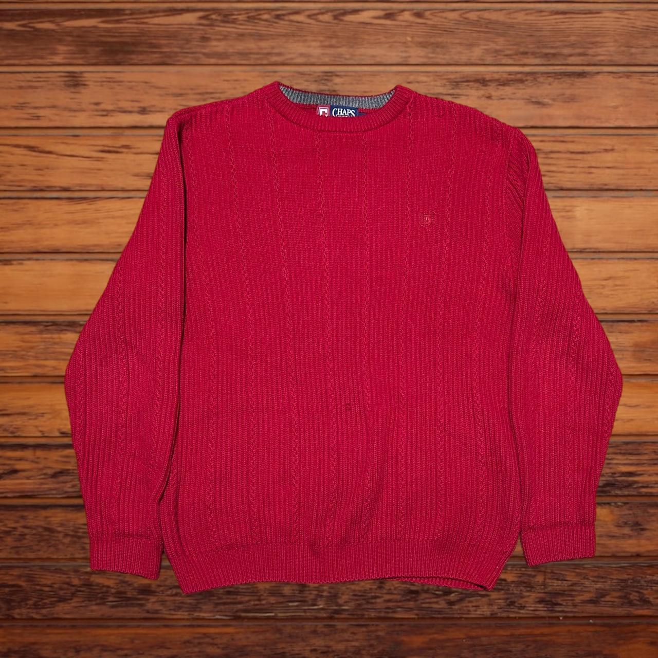 90's Vintage Chaps Red Sweater Size Medium Pinhole... - Depop