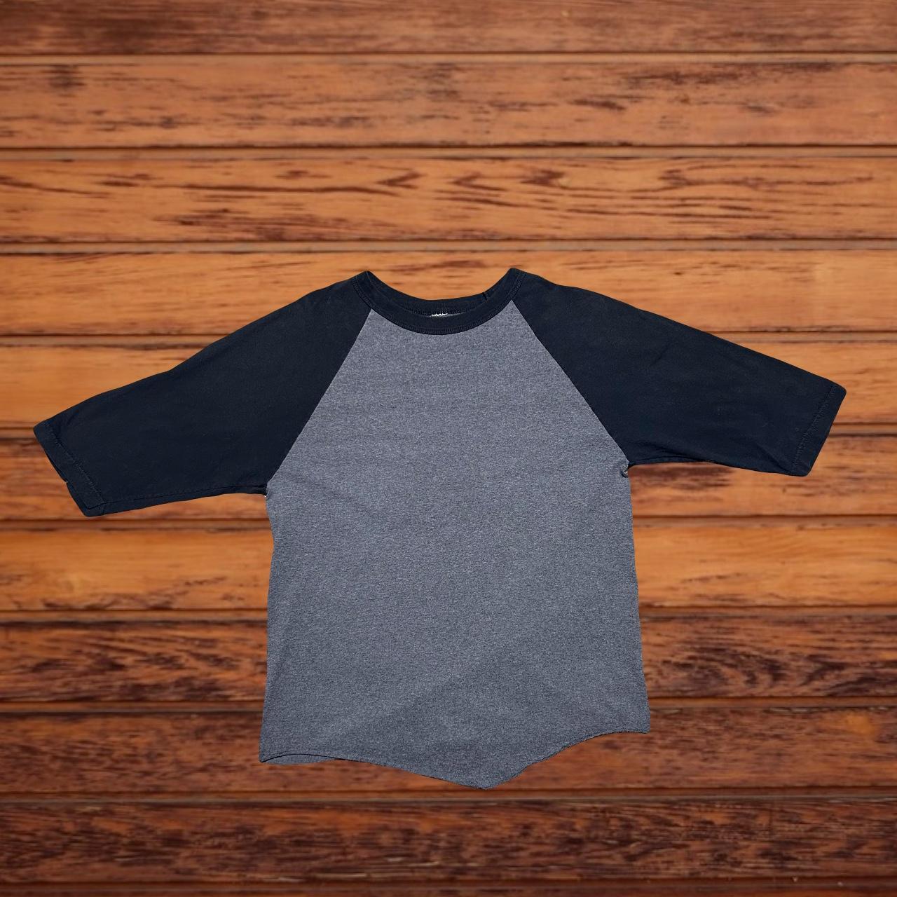 Y2k Vintage Black and Grey Baseball Tee Blank Shirt... Depop