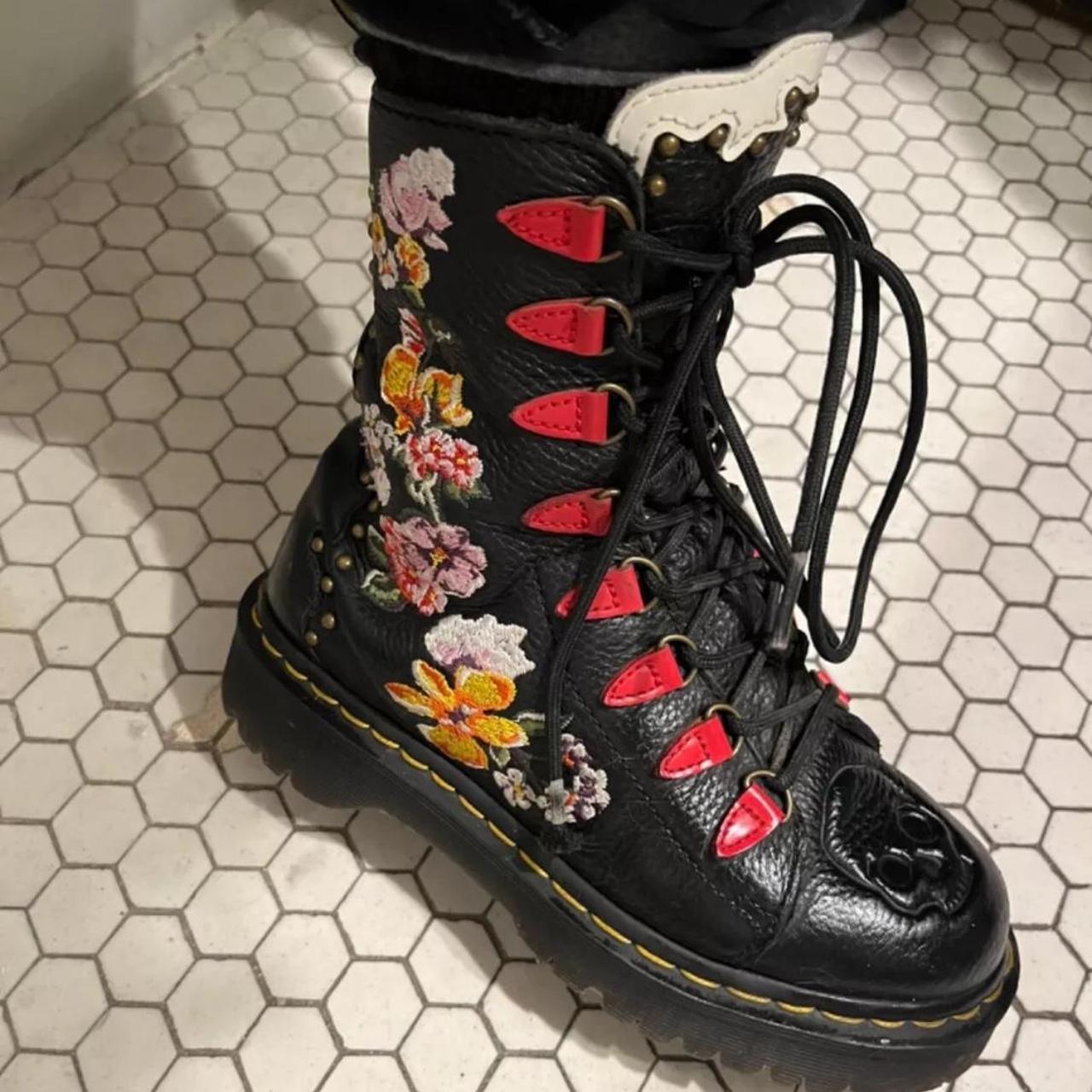 Dr. Martens NYBERG Milled Nappa Leather Floral Skull. Depop