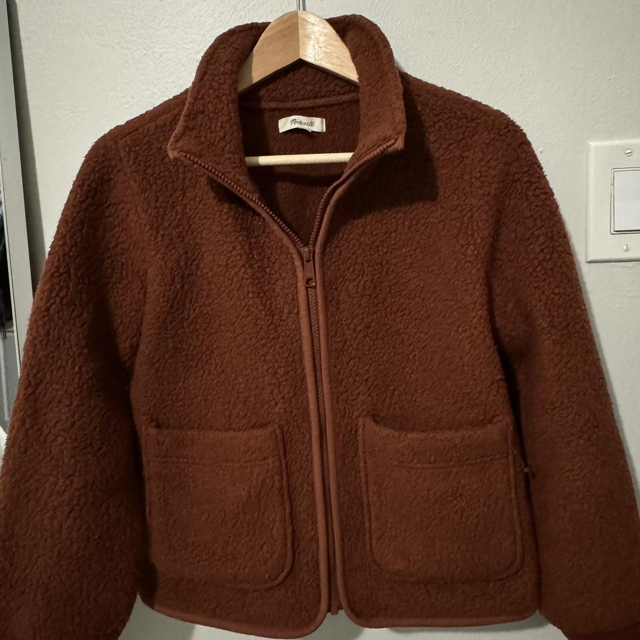 Madewell burnt orange zip up shearling jacket. Very... Depop